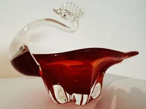 Vintage Amberina Red Art Glass Swan Bowl Trinket Dish - Picture 1 of 8