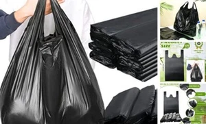  400 Count Jumbo Size Plastic T Shirt Bags with Handles, 35 25" x 15" Black - Picture 1 of 7