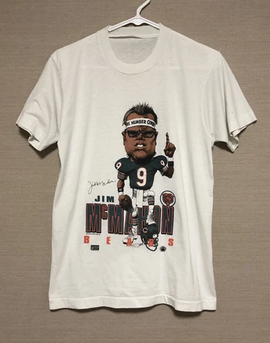 Jim McMahon Vintage Caricature T Shirt Men’s Sz Medium White 1987 Chicago Bears Cover