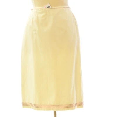 Barneys New York Cotton Blend Ivory Pencil Skirt Size L Red Topstitch Back Zip - Image 1 of 4