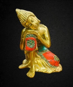 Brass Buddha Sitting In Blessing Posture Statue - Picture 1 of 3
