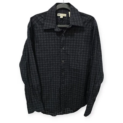 Camisa de vestir Wilke Rodriguez para hombre M mediana azul marino estampado de algodón con botones Foto 1 de 4