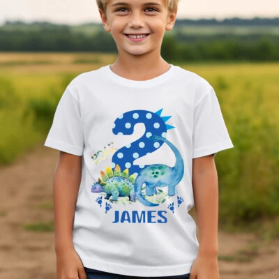 Personalised Dinosaur 2nd Birthday Kids T-Shirt Name Gift Boys Girls Top #TA-195 - Image 1 of 4
