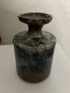 Pottery Craft Brown Gray Small Jar Mini Vase Jug 5" Splattered Design  - Picture 1 of 5