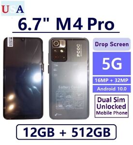 6.7" M4 Pro Smartphone 12GB+512GB 5G Dual SIM Android 10 Unlocked Mobile Black