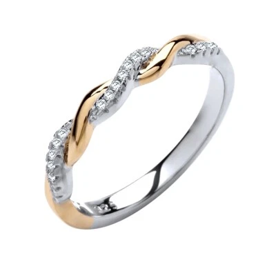 Sterling Silver & Yellow Gold 0.10ct Simulated Diamond Eternity Ring size J to V - Image 1 of 4