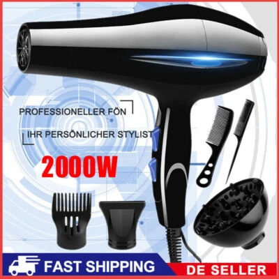 MARKENLOS Föhn Haartrockner mit 3 Diffusor Haarfön Profi Fön Ionen 2000W Hair Dryer DE
