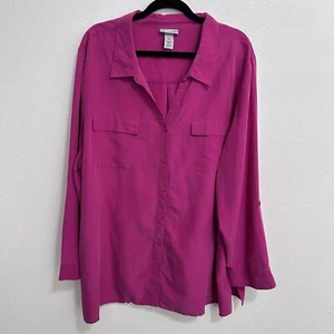 Catherines Women’s Plus Size 3X 26/28W Pink Modal Blend Camp Blouse Shirt Top - Picture 1 of 10