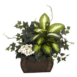 African Violet Dieffenbachia & Ivy Chest faux Plant Natural Decor - Picture 1 of 3