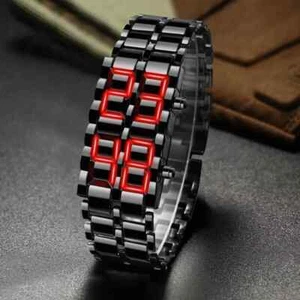 Moda Hombre Digital Lava Reloj Pulsera Hombre Negro Completo Metal Rojo Azul Pantalla LED - Imagen 1 de 15