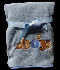 FLEECE BABY BLANKET KIDS BLUE BOYS EMBROIDERED ANIMALS BLANKET 76x102cm - Picture 1 of 3