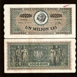 ROMANIA 1000000 LEI P60 1947 1,000,000 MILLION CHILD FRUIT FARMER MONEY BANKNOTE - Picture 1 of 4