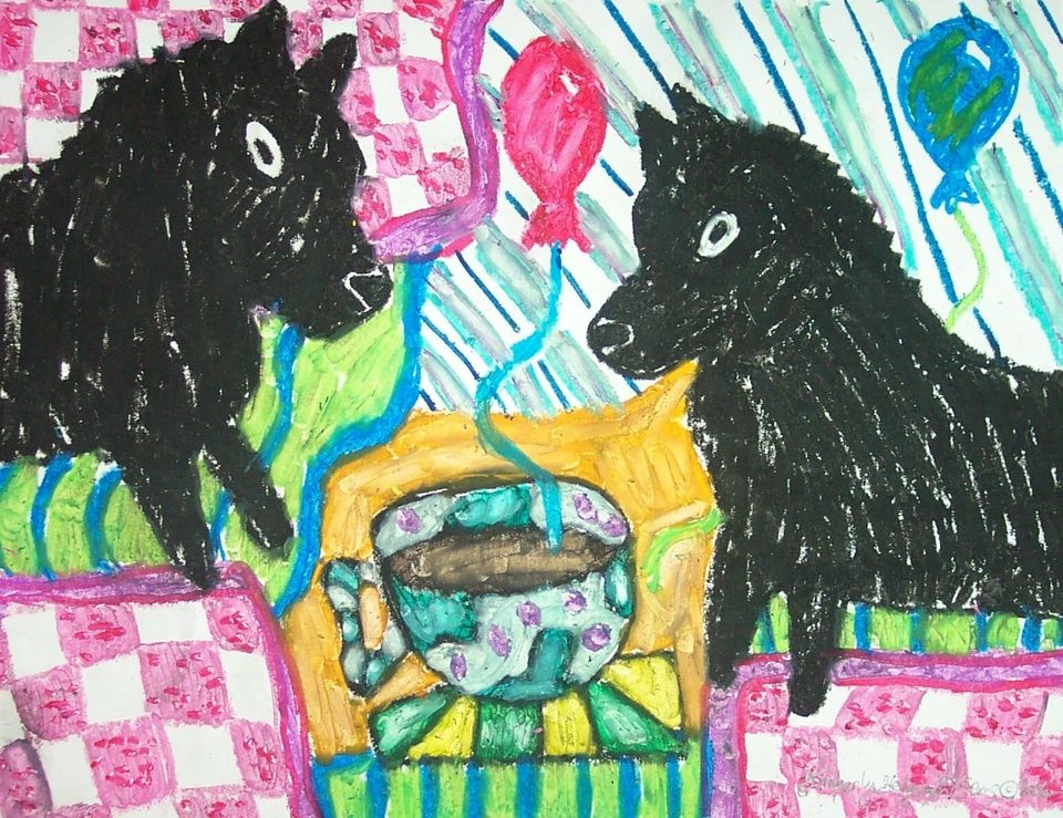 ACEO Schipperke кофе собаки искусства мини печати 2,5 x 3,5 коллекционная карта художник KSams - Изображение 1 из 1