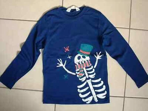H&M Shirt Langarm Winter blau 122 128 Junge Schneemann Skelett leuchtet - Bild 1 von 2