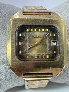 Vintage Men's Square TV Bulova Sea King N3 1973 Gold Tone Swiss Watch WORKS - Picture 1 of 20
