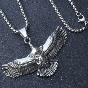 Collana con ciondolo aquila ali catena colore argento lega metallo punk rock uomo - Foto 1 di 6