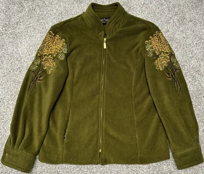 Chaqueta polar para mujer Bob Mackie usable arte bordado verde talla pequeña Foto 1 de 4