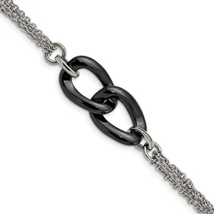 Stainless Steel Polished w/Black Ceramic 7.75in w/.25in ext. Bracelet - Picture 1 of 5