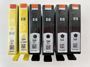 Genuine OEM HP 564XL (2) Black, (2) Yellow & (2) 564 Black Ink Cartridge Lot - Picture 1 of 4