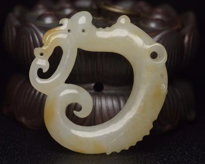 Certified Natural Hetian Jade Hand-carved Exquisite Pig Dragon Statue 3811 - Image 1 of 4