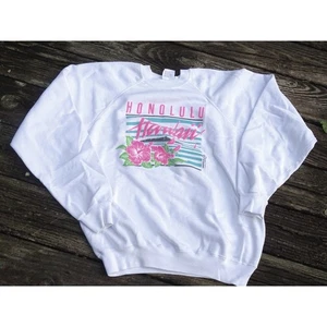 Vintage 80s 90s Hawaii Puff Paint Sz XL Sweatshirt Hibiscus Flower Graphic Print - Picture 1 of 11
