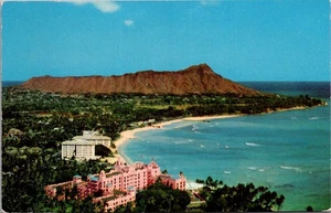 Preciosa postal de la Media Luna de WAIKIKI BEACH Hawaii HI vista de pájaro - Imagen 1 de 2