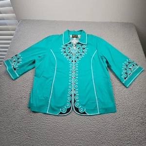 Bob Mackie Jacke Damen 2X Grün Full Zip Langarm Geometrisch Wearable Art - Bild 1 von 7