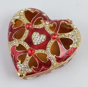 Fitz & Floyd herzförmige rote Emaille & Strass aufklappbare Schmuckschatulle - Bild 1 von 7