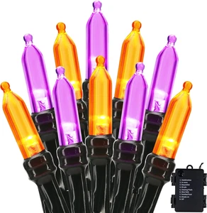 Orange Purple Halloween Lights, 33Ft 100 LED Battery Halloween Lights, 8 Modes O - Picture 1 of 20