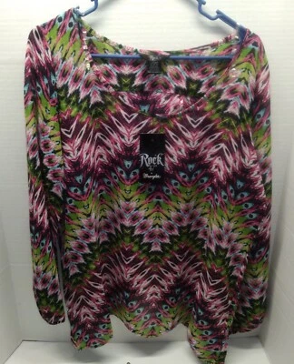  Camisa de Gasa ROCK 47 by WRANGLER Patrón Pavo Real ~ Para Mujer Mediana **NUEVA** Foto 1 de 4