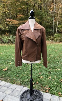 Vintage Vakko Women's Leather Stylized Moto Biker Jacket Brown Sz S 🤩 WOW!USA - Image 1 of 4