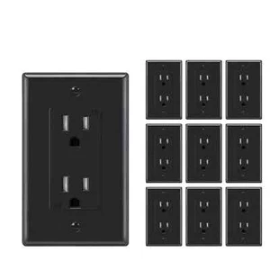 10Pack Black Outlet Socket, Decora Duplex Receptacle 15 Amp, 125 Volt w/Plates - Picture 1 of 4