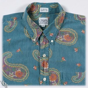 VTG Ralph Lauren Paisley Floral Cotton S/S Button Down Shirt Mens XL 90s Chaps - Picture 1 of 7