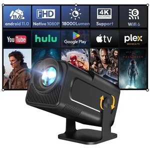 4K Projector 5G WiFi 18000 lumen Bluetooth LED Android Office Home Theater HDMI - Picture 1 of 12