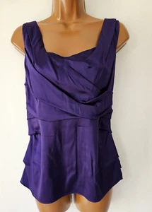 Elie Tahari Satin Silk Stretch Vintage Sleeveless Deep Purple Top. Size M - Picture 1 of 11