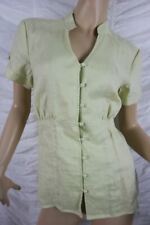 TU light green 100% linen mandarin collar short sleeve blouse top size 12 BNWT