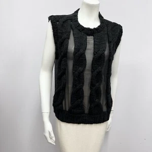 SI-IAE Cable Knit & Sheer Sweater Top Black Sexy Chic Size L Fits Medium M - Picture 1 of 5