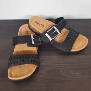 Sandalias Earth Origins para mujer 8 cuero trenzado dos correas negras deslizables nuevas - Imagen 1 de 9