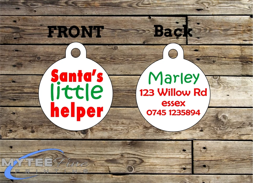 Christmas Dog ID Tags -- Santa's Little Helper -- Double Sided Personalised Pet  - Image 1 of 1