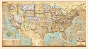 Mappa da parete stile antico *Stati Uniti* USA (3 misure) ...laminata - Foto 1 di 4