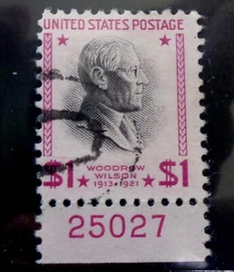 US Stamp #832g Woodrow Wilson - Bright Magenta, Fine Used Plate # Single CV $50+ - Picture 1 of 2