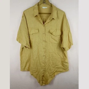 Chic Soul Women Short Sleeve Linen Cotton Shirt Button Up Sand Color Size 1X - Picture 1 of 10