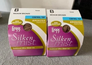 New L’eggs Pantyhose Control Top Medium Bronze Size B Medium 2 Pairs Silken Mist - Picture 1 of 2