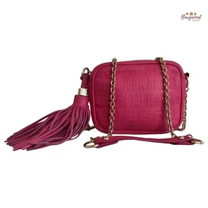 Auténtico Bolso Bandolera/Hombro Fendi Rosa FF Cuero Repujado Cámara con Borla - Imagen 1 de 14