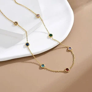 Moda Mujer Chapado en Oro Acero Inoxidable Multicolor Collar Cadena - Imagen 1 de 4