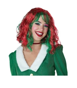 Elf Shimmering Wig - Red/Green - Christmas - Costume Accessory - One Size - Picture 1 of 1