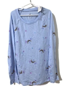 JUSTICE 10 TOP Light Blue PUPPY DOG Unicorn Wings Shirt Long Sleeve Cotton-Blend - Picture 1 of 2