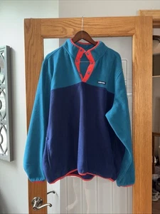 Lands End Herren 1/4 Snap Pull Over Fleece Gr. XXL orange/blau/grün - Bild 1 von 5