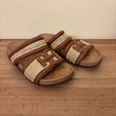 Sandalia SAM EDELMAN Rowan Plantilla Deslizable Mujer Talla 7 Marrón Tostado Cuero Paja Foto 1 de 4
