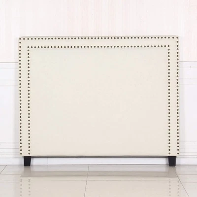Bed Head Queen White Headboard Upholstery Fabric Studded Buttons - image 1 of 4